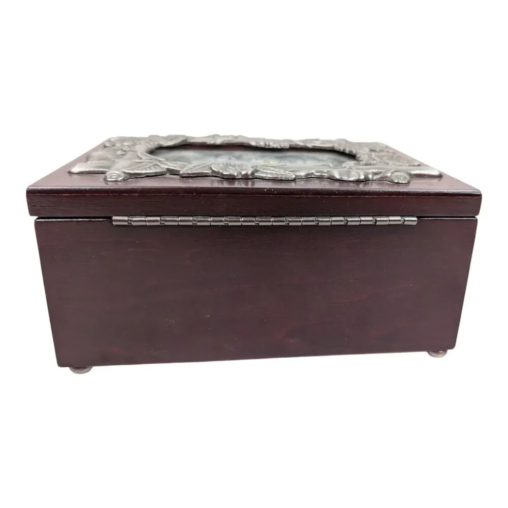 Jewelry Box Cherry Wood w/ Mirror‎ and Lift Tray Felt Inside replaceable photo
